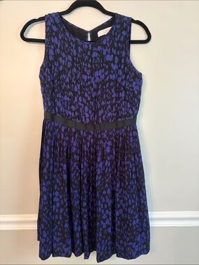LOFT Purple and Black Sleeveless Pleated Fit-and-Flare Dress